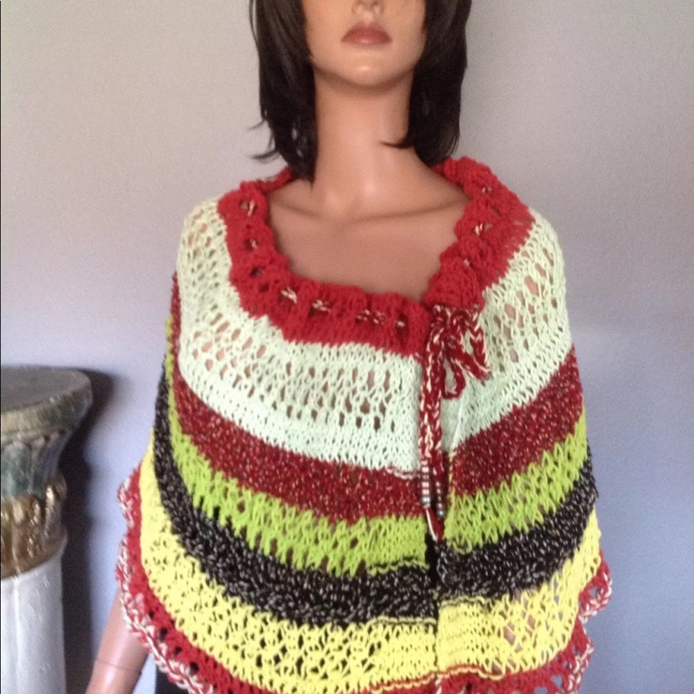 Hand Knits 2 Love Shawl Poncho Wrap Cotton Summer